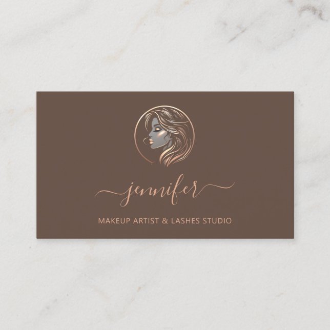 Brown Rose Makeup Artist Logo Lashes QR CODE Business Card (Front)