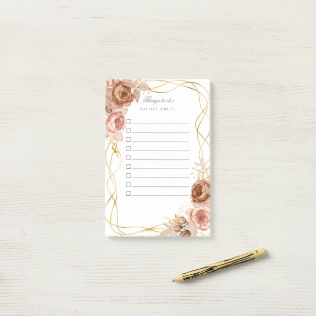 brown roses golden to do list post-it notes (On Desk)