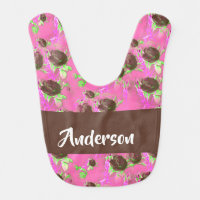 Brown roses on pink baby bib