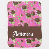 Brown roses on pink baby blanket