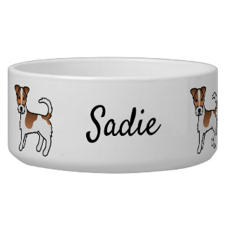 Brown Rough Coat Jack Russell Terrier Dog &amp; Name Bowl