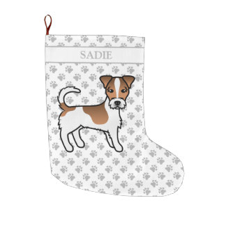 Brown Rough Coat Jack Russell Terrier Dog &amp; Name Large Christmas Stocking