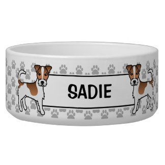 Brown Rough Coat Jack Russell With Paws &amp; Name Bowl