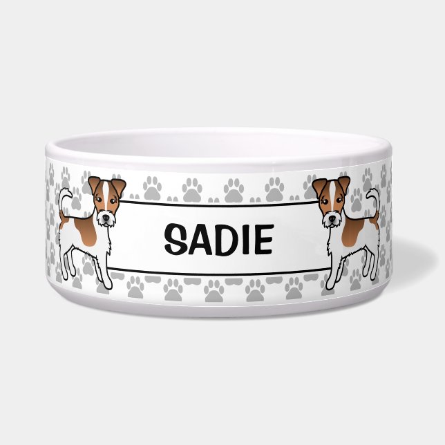 Brown Rough Coat Jack Russell With Paws & Name Bowl (Front)