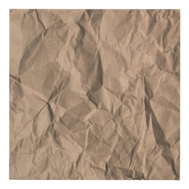 Brown rough crumpled recycled paper texture faux canvas print (Front)