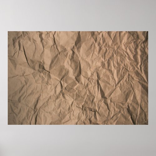Brown rough crumpled recycled paper texture poster