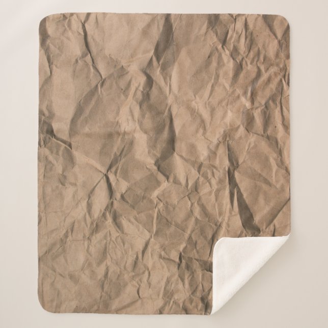 Brown rough crumpled recycled paper texture sherpa blanket (Front)
