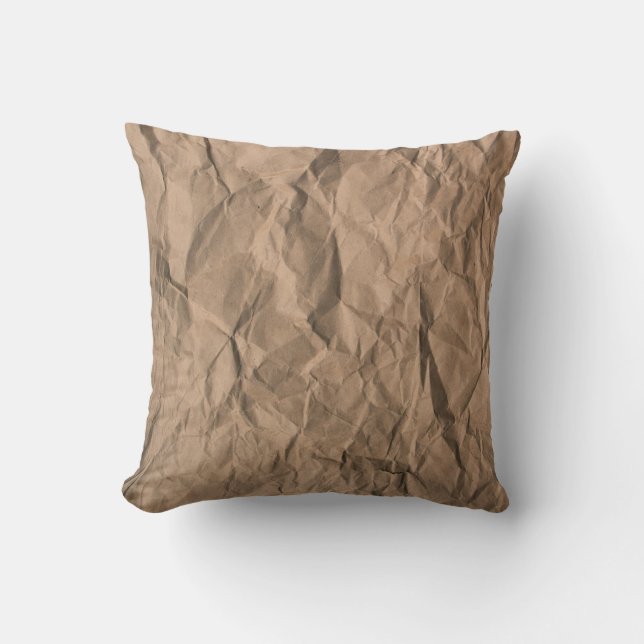 Brown rough crumpled recycled paper texture throw pillow (Front)
