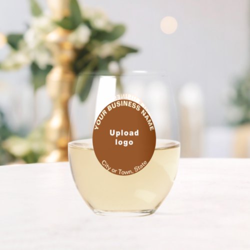 Brown Round Business Brand on Stemless Wine Glass