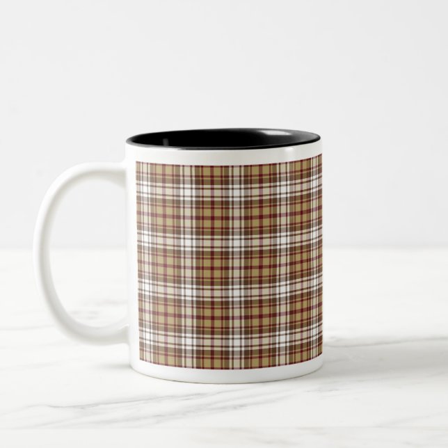 brown royal Stewart tartan Two-Tone Coffee Mug (Left)