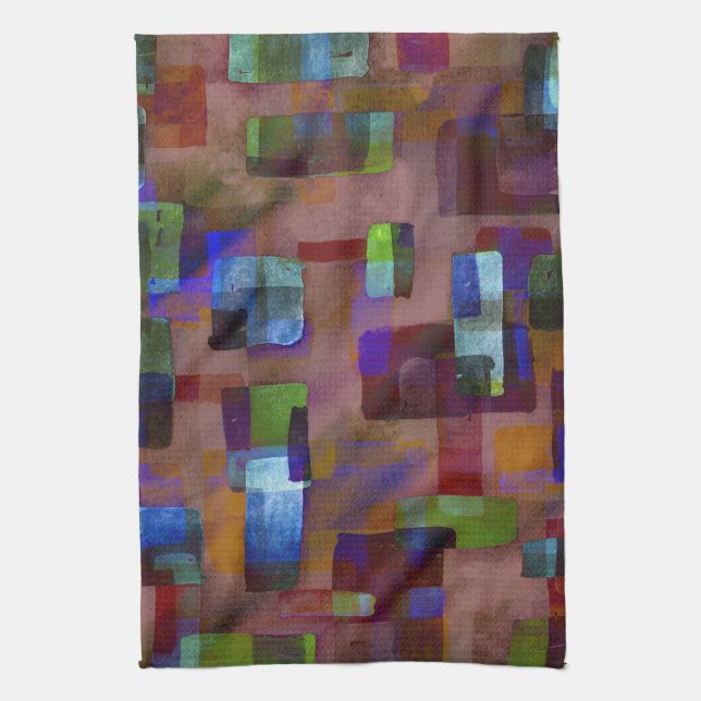 Brown Rust Blue Green Kitchen Towel (Vertical)