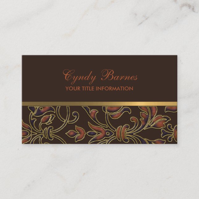 Brown Rust Gold Damask Business Card (Front)