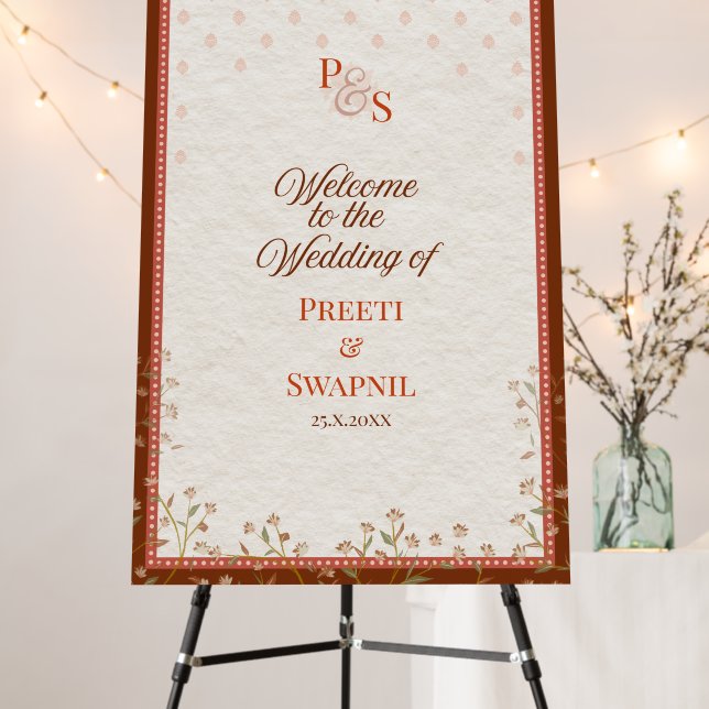 Brown Rust Indian Wedding Welcome Sign (In Situ (Stand))