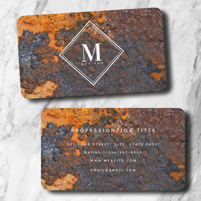 Brown Rust Metallic Texture Monogram Initial Business Card (Brown Rust Metallic Texture Monogram Initial Business Card)