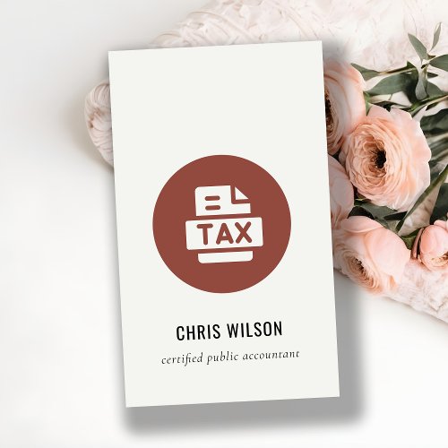 BROWN RUST MODERN TAX RETURN AGENT PREPARER ICON BUSINESS CARD