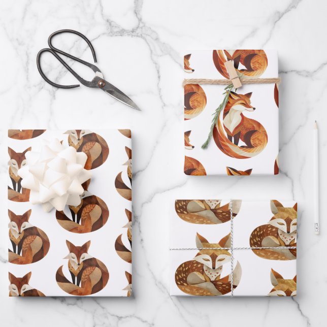 Brown Rust Orange Cream Fox  Wrapping Paper Sheets (Front)