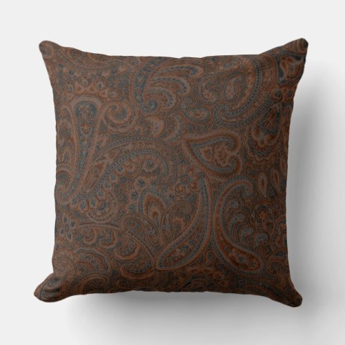 Brown  Rust Red Ornate Floral Paisley Pattern Throw Pillow