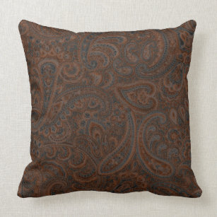 Brown & Rust Red Ornate Floral Paisley Pattern Throw Pillow