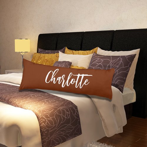 Brown rust terracotta name script body pillow