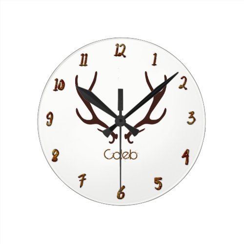 Brown Rustic Antlers Personalized Custom Round Clock