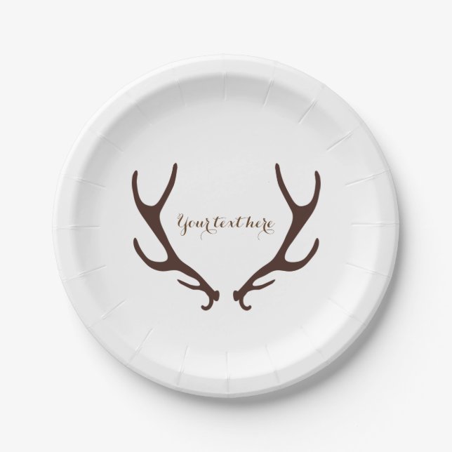 Brown Rustic Antlers Wedding Reception Party Paper Plates (Front)