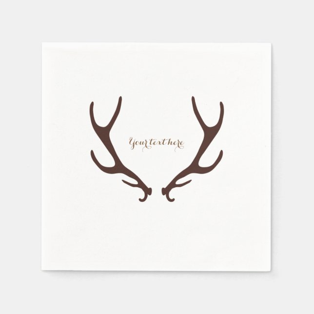 Brown Rustic Antlers Woodsy Wedding Party Napkins (Front)