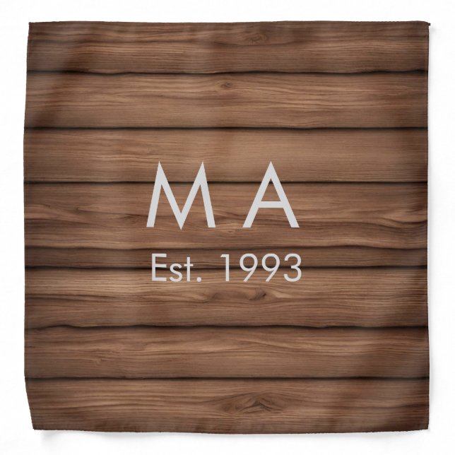Brown rustic boho add name letter year date text bandana (Front)