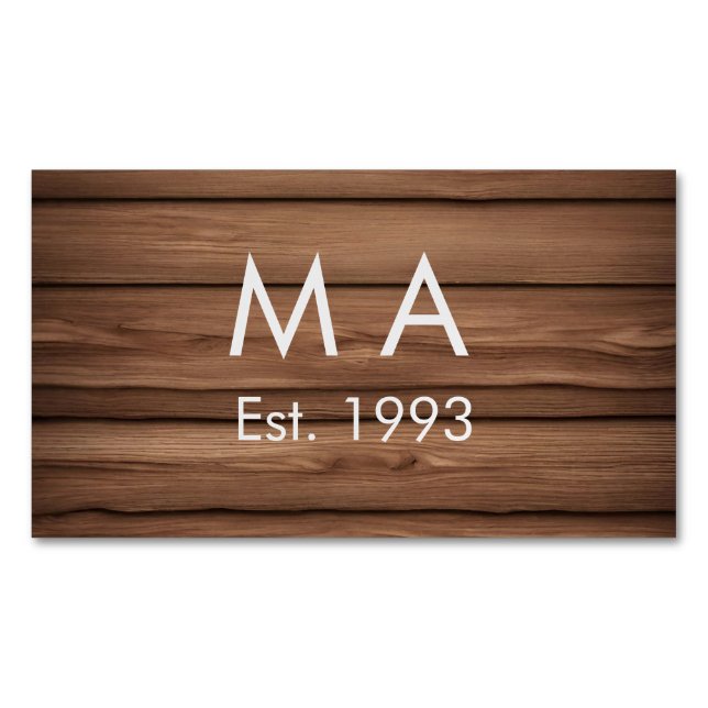 Brown rustic boho add name letter year date text business card magnet (Front)