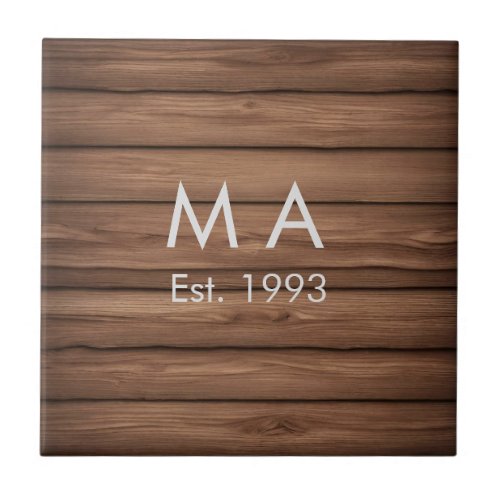 Brown rustic boho add name letter year date text ceramic tile