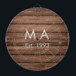Brown rustic boho add name letter year date text dart board<br><div class="desc">design</div>