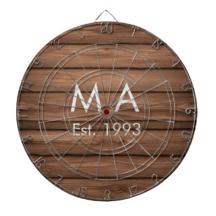 Brown rustic boho add name letter year date text dart board