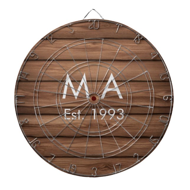 Brown rustic boho add name letter year date text dart board (Front)