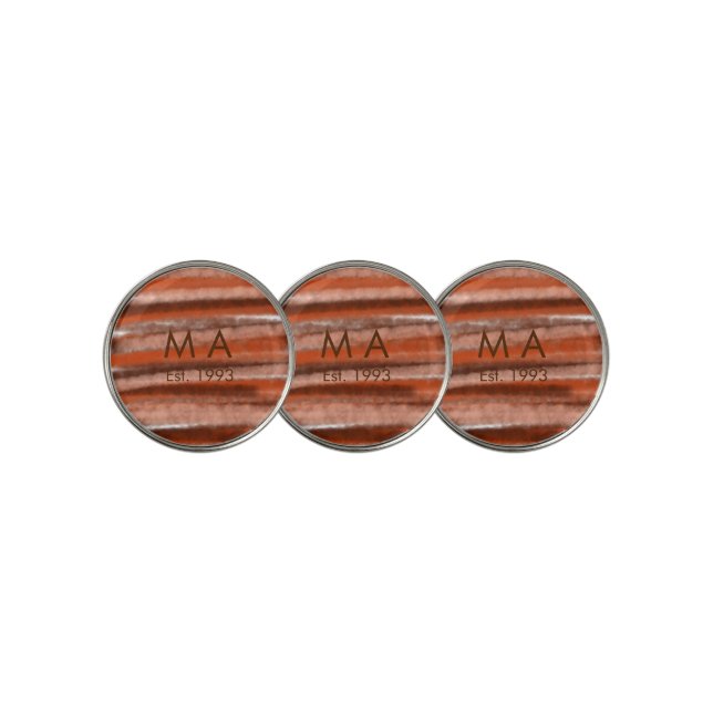 Brown rustic boho add name letter year date text golf ball marker (3 Up)