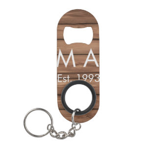 Brown rustic boho add name letter year date text keychain bottle opener