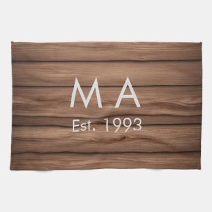 Brown rustic boho add name letter year date text kitchen towel