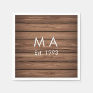 Brown rustic boho add name letter year date text napkins