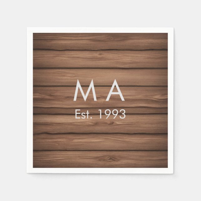 Brown rustic boho add name letter year date text napkins (Front)