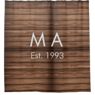 Brown rustic boho add name letter year date text shower curtain