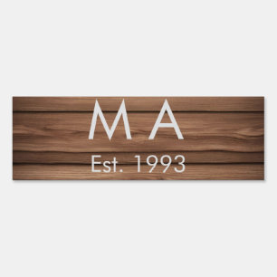 Brown rustic boho add name letter year date text sign