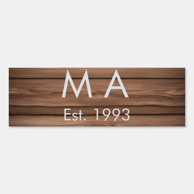 Brown rustic boho add name letter year date text sign (Front)