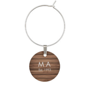 Brown rustic boho add name letter year date text wine charm