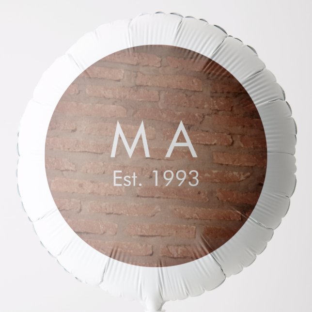 Brown rustic brick stone add name letter year date balloon (Front)