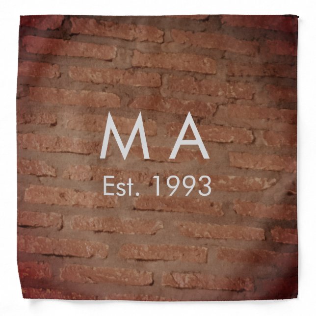 Brown rustic brick stone add name letter year date bandana (Front)