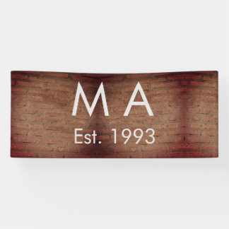 Brown rustic brick stone add name letter year date banner