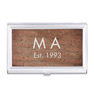 Brown rustic brick stone add name letter year date business card case