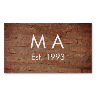 Brown rustic brick stone add name letter year date business card magnet