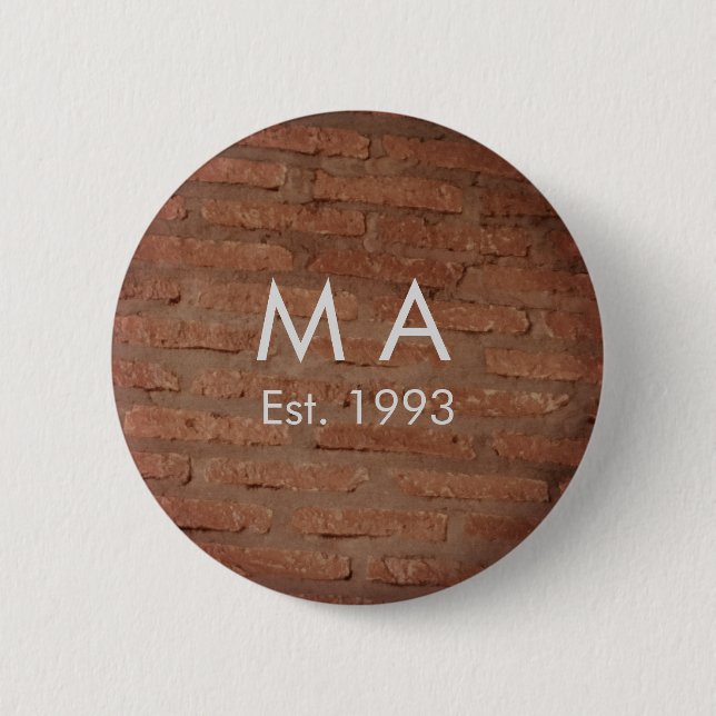 Brown rustic brick stone add name letter year date button (Front)
