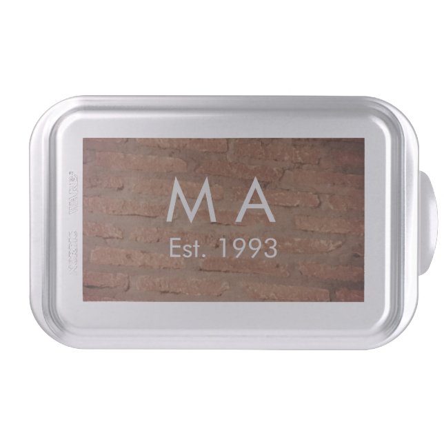Brown rustic brick stone add name letter year date cake pan (Front)