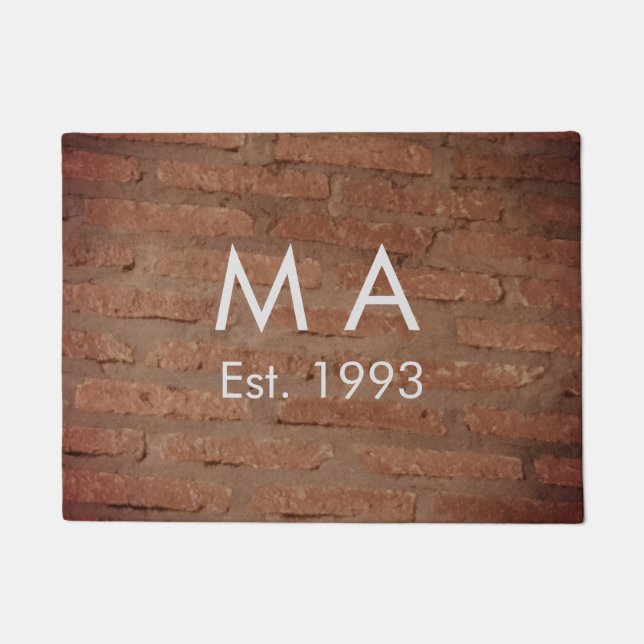 Brown rustic brick stone add name letter year date doormat (Front)