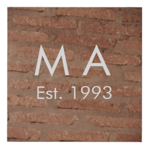 Brown rustic brick stone add name letter year date faux canvas print